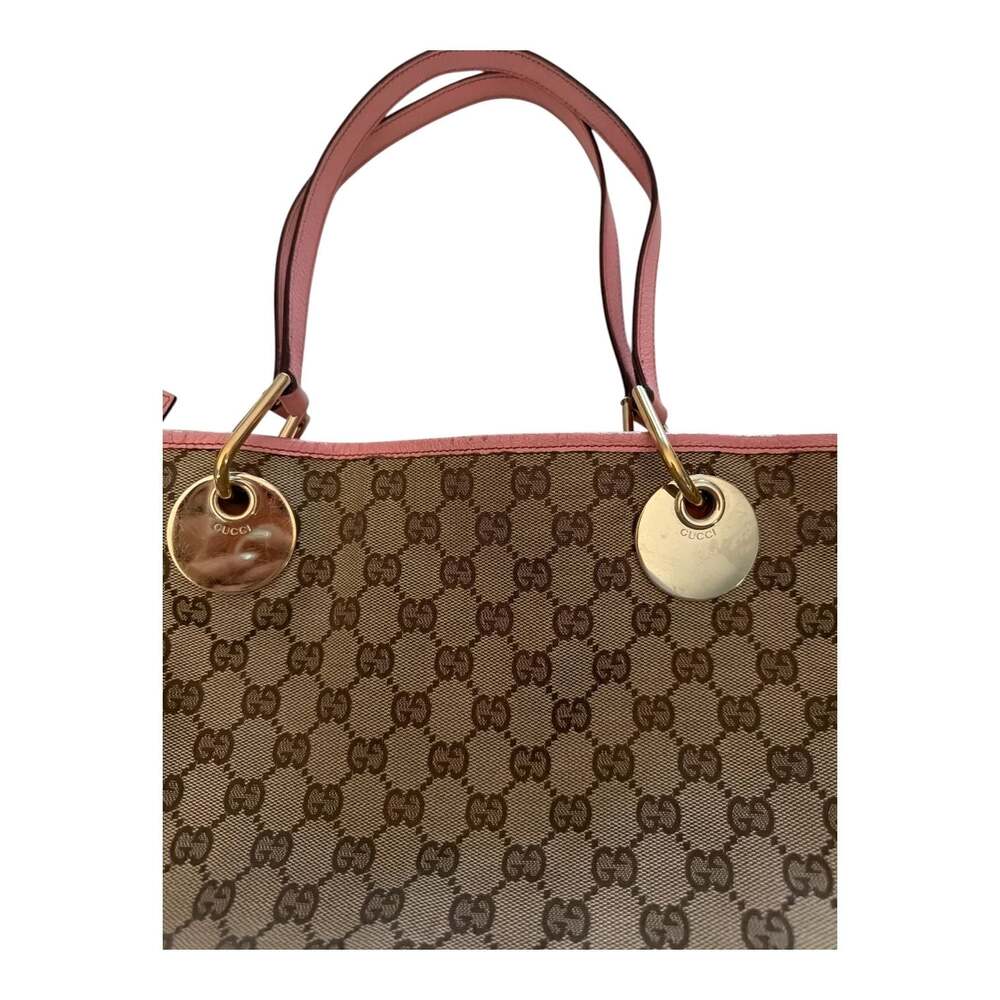 Gucci Vintage GG Canvas Tote Bag 120837 Pink Leather Gold Hardware Entrupy Auth